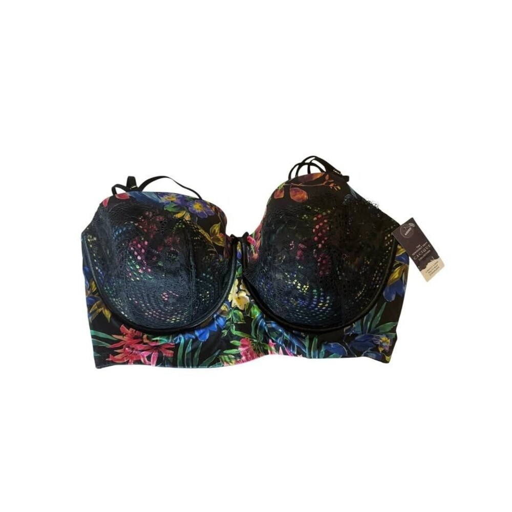 Cacique Multi-Way Strapless Bra Women 44DDD Black Floral Lace Seriously Sexy NWT